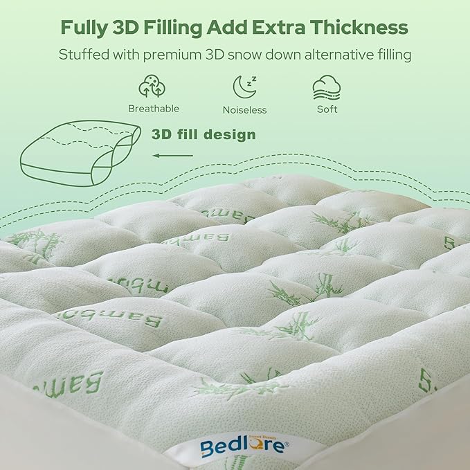 BEDLORE Twin XL Mattress Topper Viscose Derived from Bamboo, Thick Pillow Top