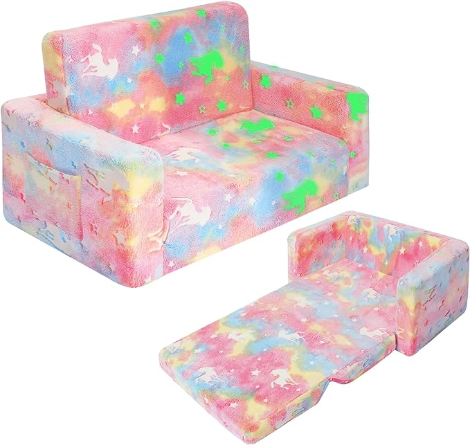 SLIGUY Kids Couch, Fold Out Kids Sofa Chair, Toddler Convertible Sofa to