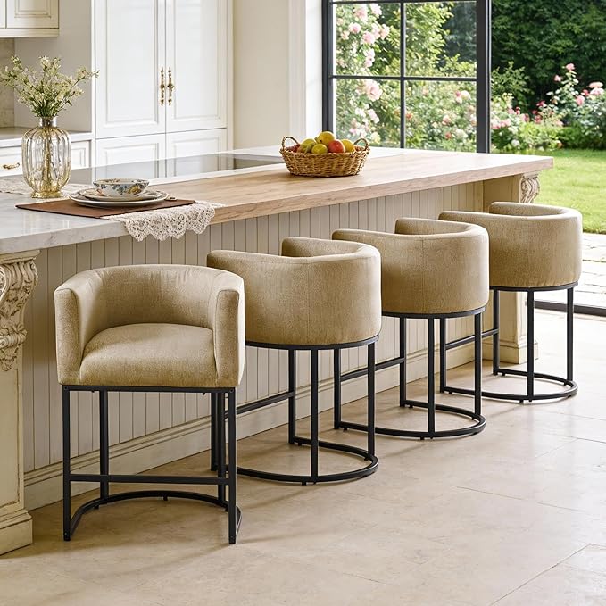 ClinQ 26" H Counter Height Bar Stools Set of 2, Modern Barrel Counter Stools