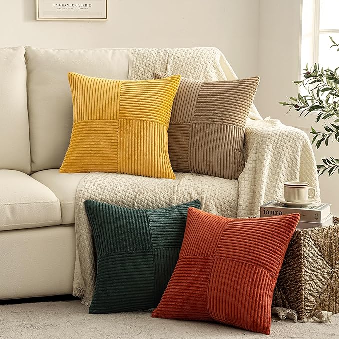 MIULEE Green Rust Throw Pillow Covers 20x20 Inch Set of 4 Boho Farmhouse Soft