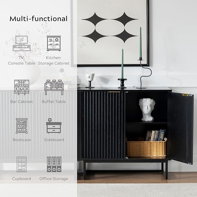 EYYTHUNG Fluted Cabinet with Storage, Sideboard Buffet Cabinet with Adjustable