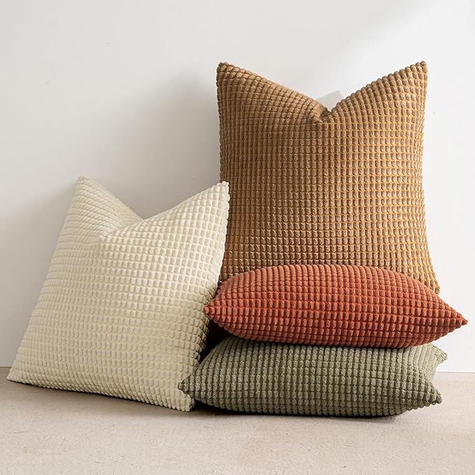 MIULEE Modern Farmhouse Decorative Pillow Covers 16x16 Inch Set of 4 Natural