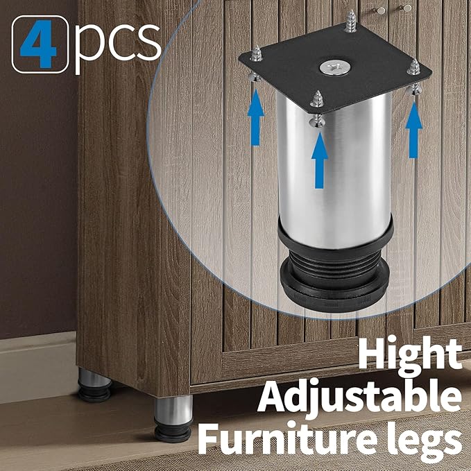 4 Inch Metal Furniture Legs Stainless Steel Adjustable Legs Silver Table Legs
