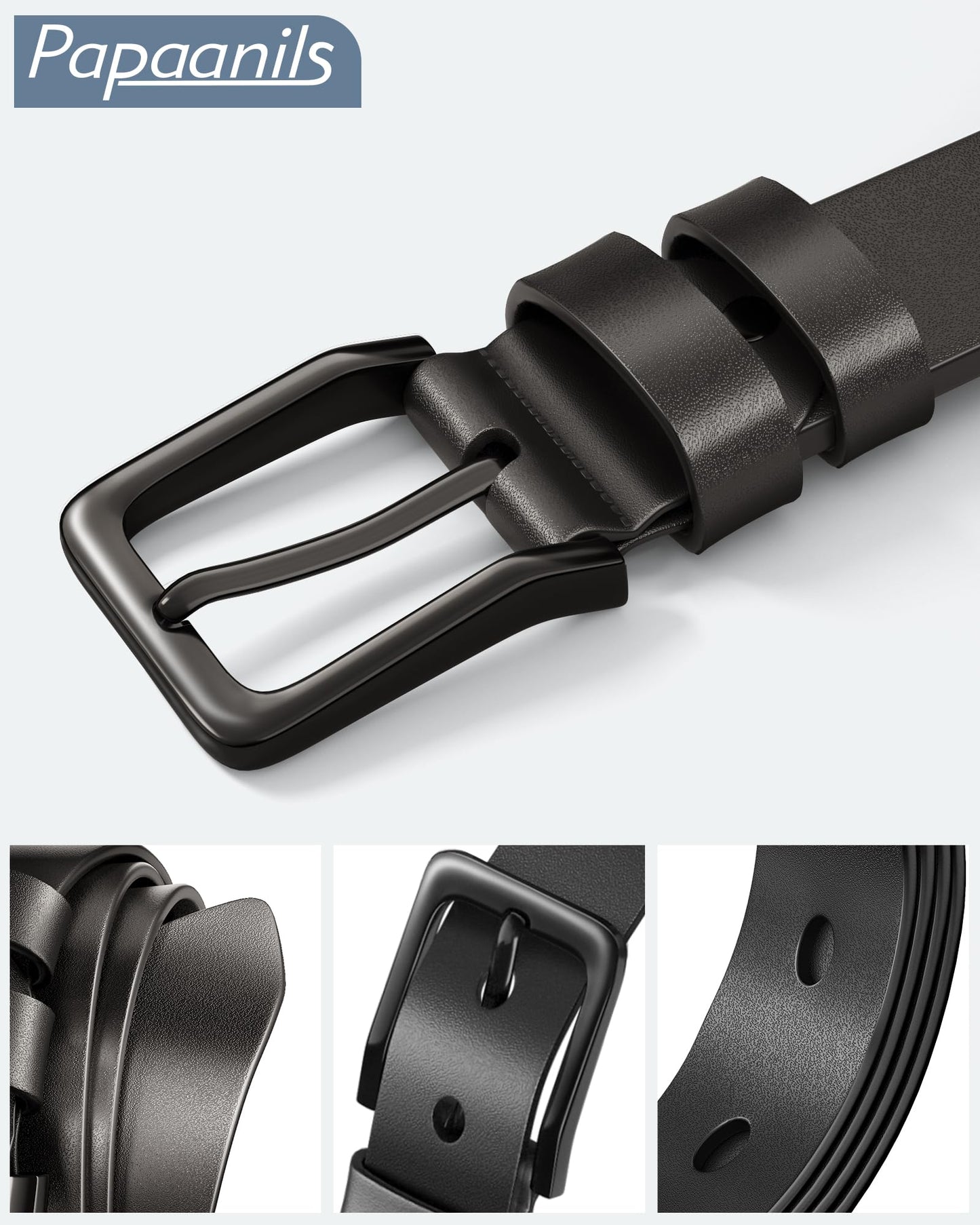 Papaanils Mens Black Dress Belt,Genuine Casual Mens Belts Leather for Jeans and Golf, Width1.5