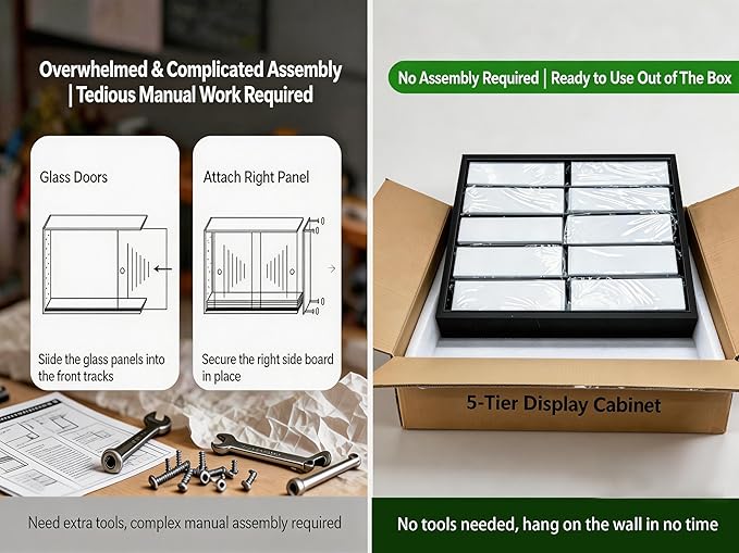 5-Tier Wall Mounted Display Cabinet, No Assembly Required Ready to Use Out of