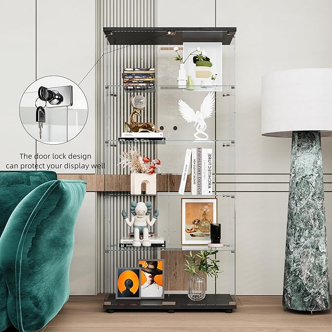 FLYMUHJIA Curio Cabinets with Tempered Glass High Cabinet with Shelves Glass