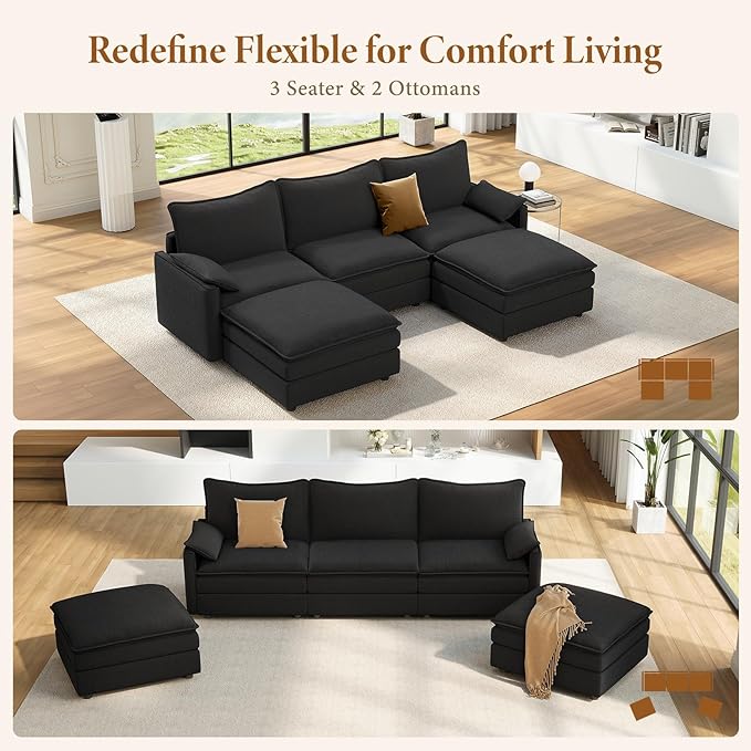 Vesgantti 108" U Shaped Sectional Couch, Comfy Cloud Modular Sectional Sofa