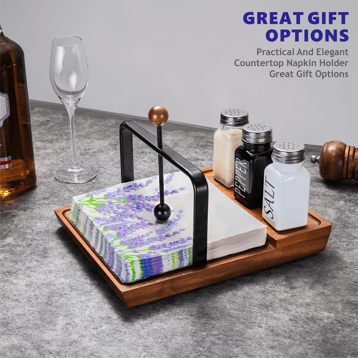 Wooden Napkin Holder – Multifunctional Napkin Holder for Table & Kitchen, Includes Space for Condiments – Perfect for Home, Kitchen, and Holiday Gatherings