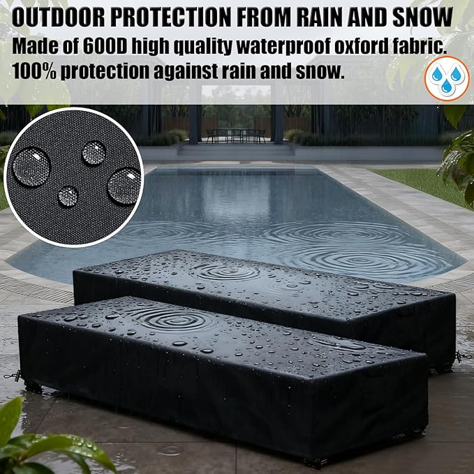 Waterproof Patio Lounge Chair Cover 2 Pack Outdoor Chaise Lounge Covers 600D