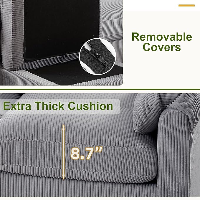 HAOMARKETS Corduroy Sofa Set, Upholstered Ottoman, Modern Loveseat and and