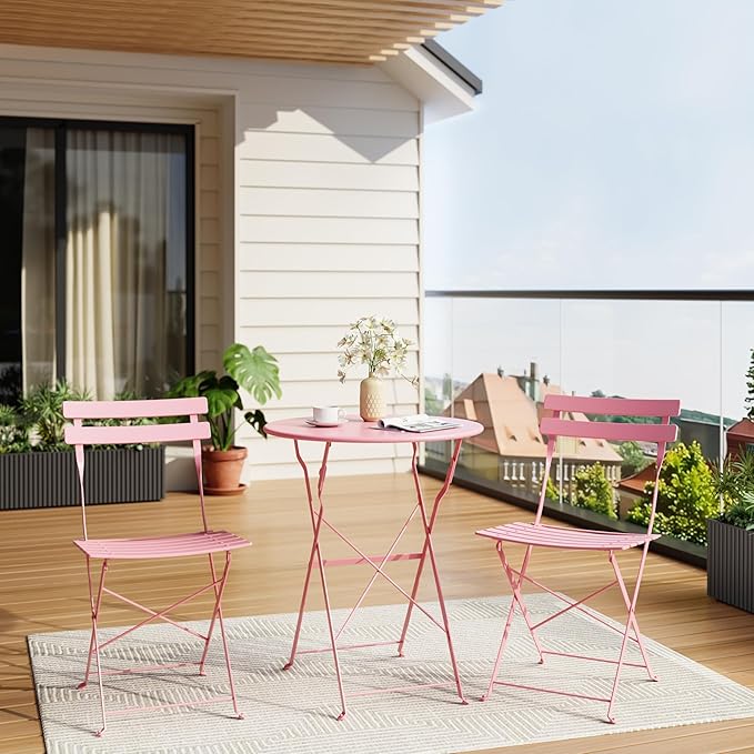 3-Piece Folding Bistro Set Outdoor Patio Furniture, Space-Saving Foldable