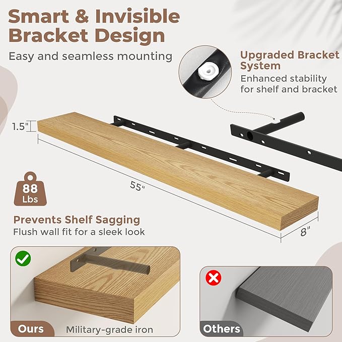 FLYJOE Floating Shelves for Wall, 55 Inch Floating Shelves Set of 2, Kitchen