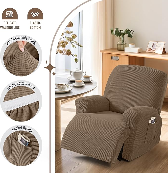 TAOCOCO Recliner Cover 4-Pieces, Recliner Stretch Sofa Slipcover, Recliner