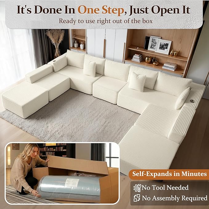 168" Cloud Sectional Couch, Comfort U Shaped Sofa