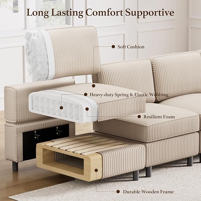 Belffin U Shaped Sectional Sofa Couch Convertible 6 Seater Corduroy Couch