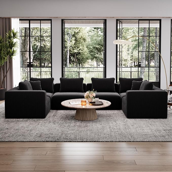 Avenco 141” 6-Seat Modular Sectional Sofa Couch, Individually Wrapped Coil