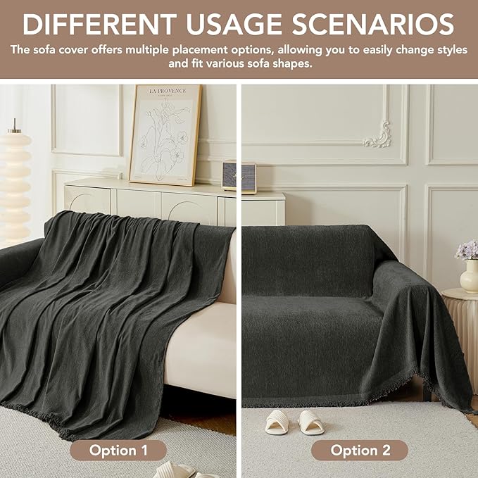 Couch Cover for Dogs, Boho Sofa Covers for 2 Cushion Couch, Chenille Sofa