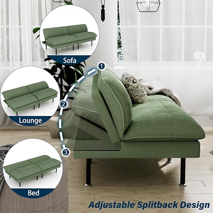 Ribilake 3 Sets 70" Futon Sofa Bed, 4 in 1 Multi-Function Couch Sleeper