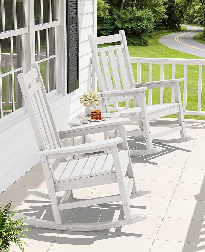 KINGYES Oversized Outdoor Rocking Chair Set of 2, All-Weather Patio Rocking