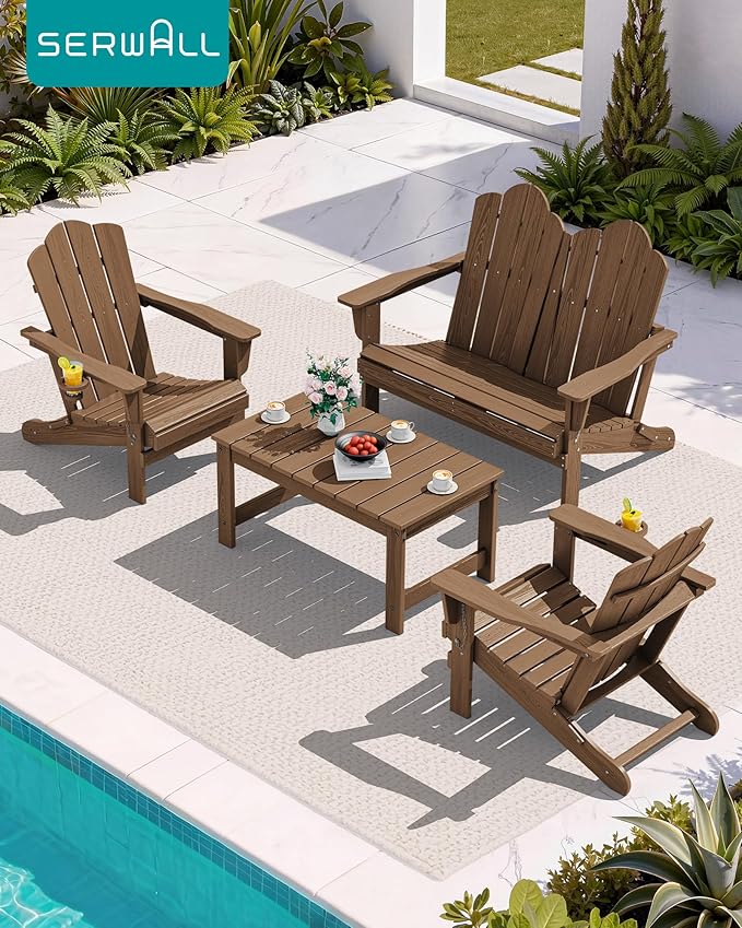 SERWALL 5 Pieces HDPE Patio Adirondack Chair Set, 2 Adirondack Chair