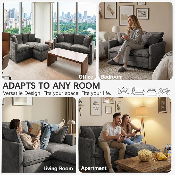 Loveseat Sofa, Comfy Chenille Small Couch