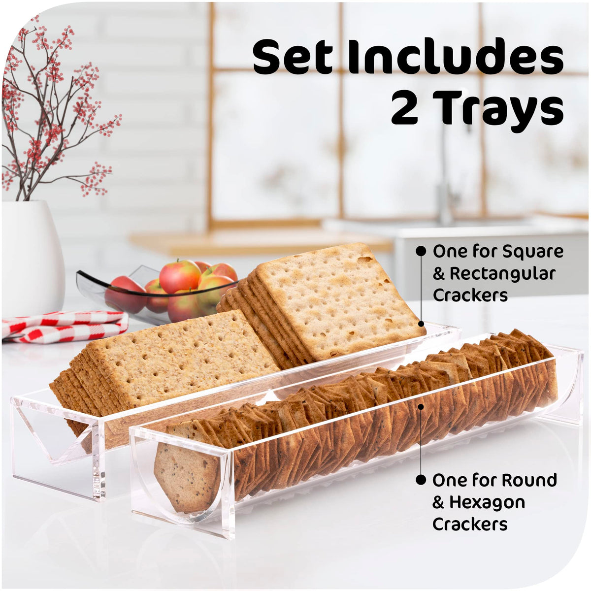 Srenta Clear Cracker Tray for Serving, Set of 2 Rectangular Cracker Holder for Serving Trays, Acrylic Food Display Cracker Serving Stand for Home, Party & Charcuterie Board Platter