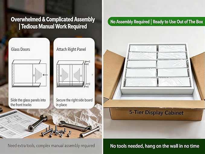 5-Tier Wall Mounted Display Cabinet, No Assembly Required Ready to Use Out of