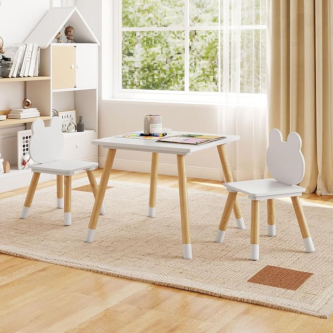 Costzon Kids Table and Chairs, Wooden Toddler Desk Set