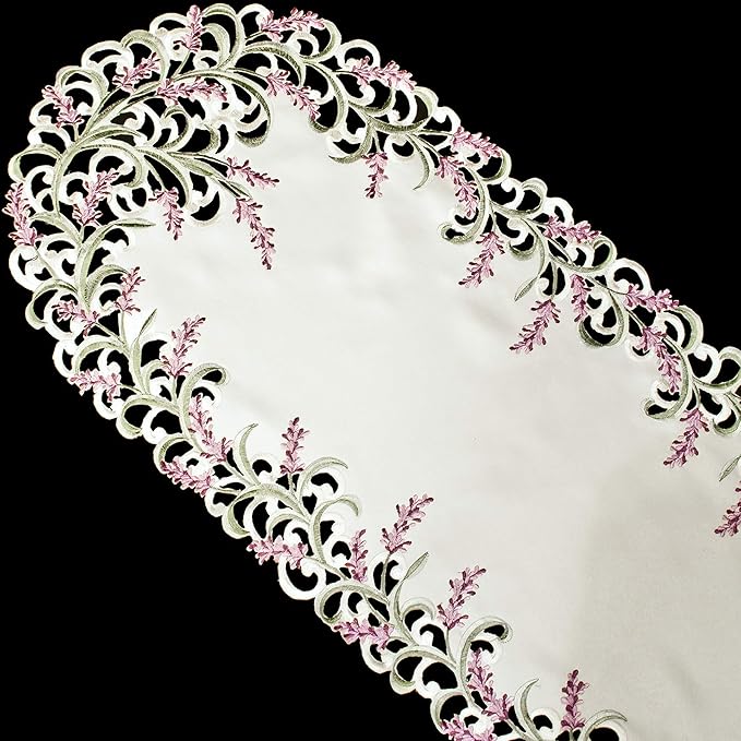 Embroidered Purple Embroidered Lavender Lilac Table Runner, Dresser Scarf