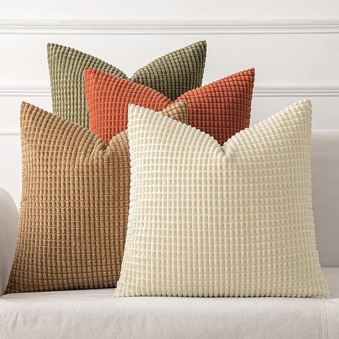 MIULEE Modern Farmhouse Decorative Pillow Covers 20x20 Inch Set of 4 Natural