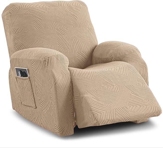 Oversized Recliner Chair Covers, 4-Piece Stretch Geometric Strokes Jacquard