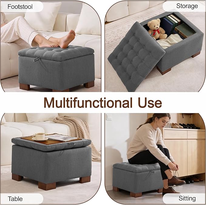 WUTUTUEE 24" Fabric Square Storage Ottoman