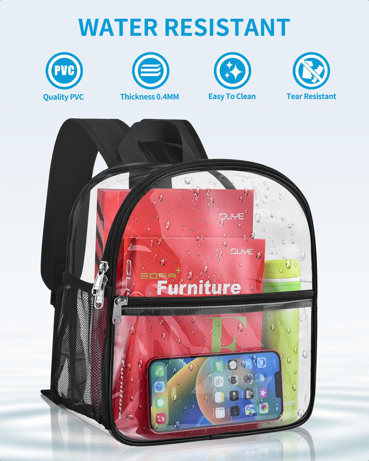 Paxiland Clear Backpack Stadium Approved 12×12×6 with Reinforced and Wider Shoulder Straps, Small Clear Bag for Schools, Concerts, Work, Festivals and Sporting Events - Black