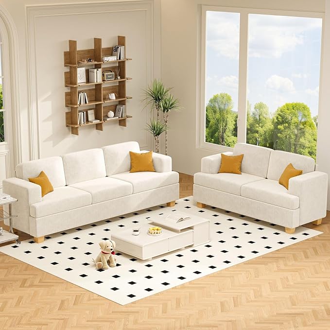 Apicizon Loveseat & 3 Seater Sofa Sets, 2 Piece Deep Seat Sleeper Sofa