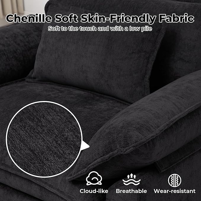 Modern Oversized Accent Chairs Set of 2, Chenille Cloud Sofa Chair