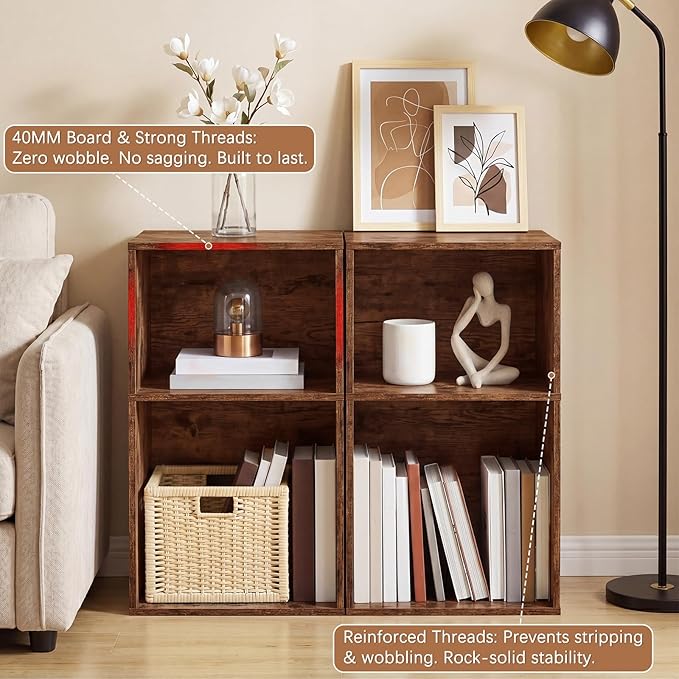 YAHARBO 2 Cube Bookshelf, Horizontal Book Shelf, Small Cubby Bookcase