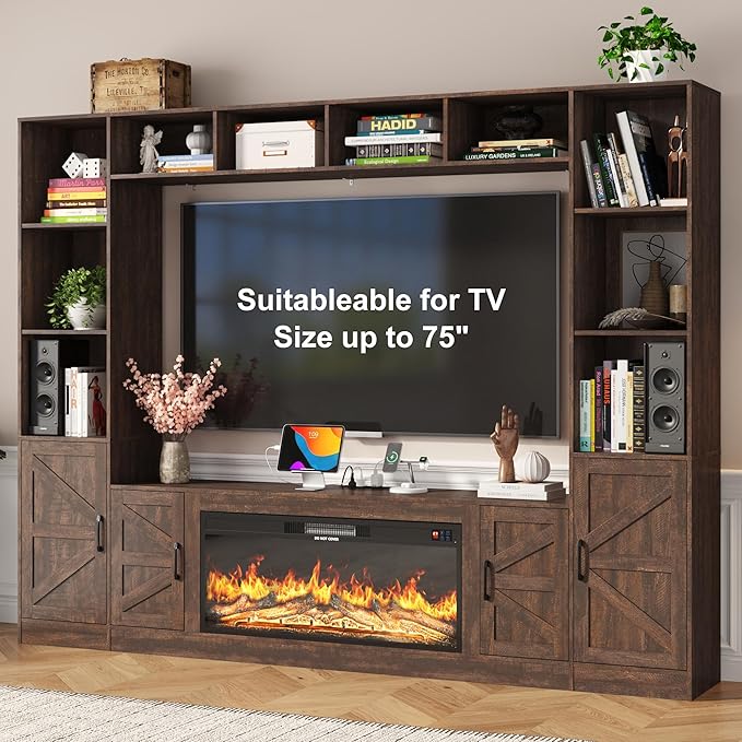 103" Fireplace TV Stand with 40" Electric Fireplace, Farmhouse TV Stand with