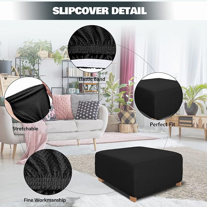 NeColorLife Rectangle Ottoman Cover Jacquard Fabric Ottoman Slipcover Thick