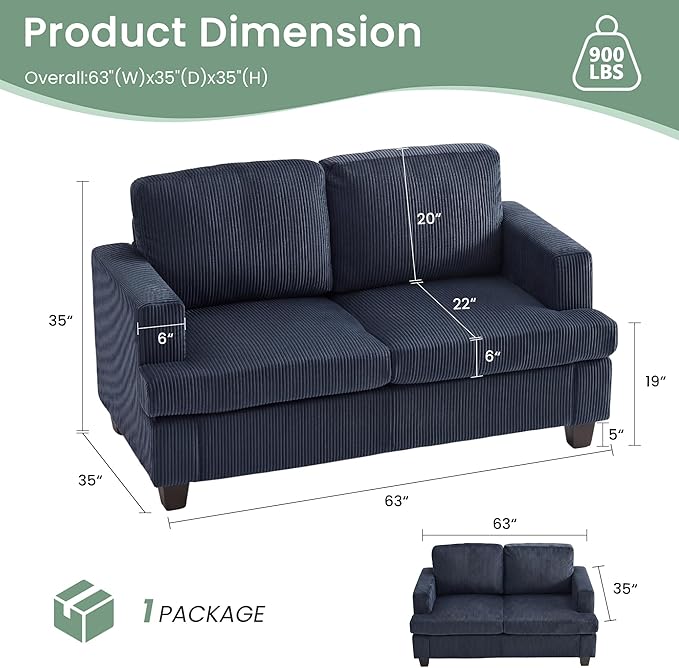YOUDENOVA 2 Piece Set Comfy Sofa Couch, 3 Seater & Loveseat Sofa