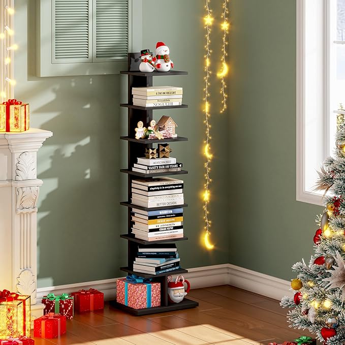 TUTOTAK Narrow Bookshelf, 8-Tier Bookcase, Spine Book Shelf
