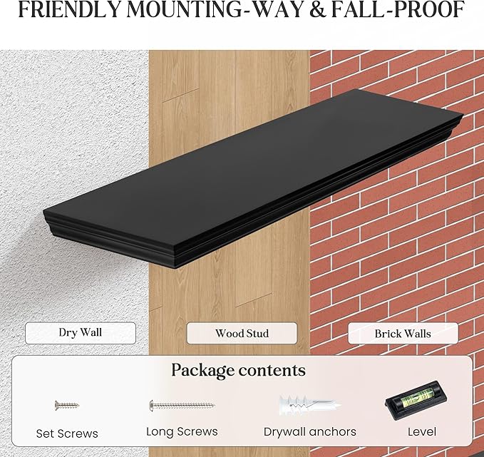 Fun Memories Floating Shelves 32 Inch Long, 9.3 Inch Deep Classic Crown Molding