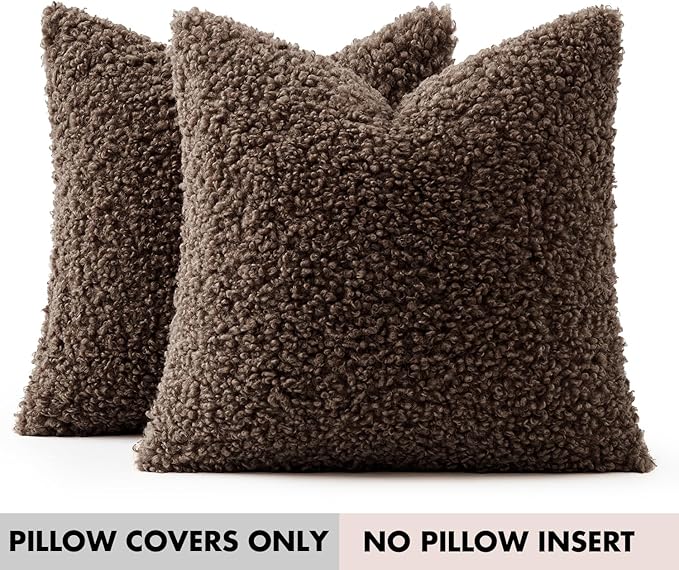 Faux Fur Throw Pillow Covers 18x18 Inch Set of 2 Boucle Neutral Decorative