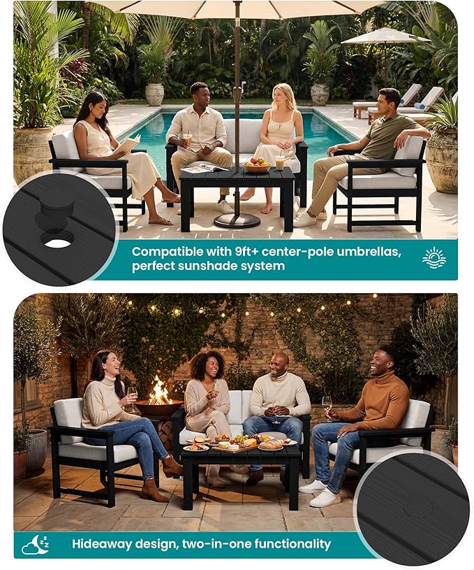 SERWALL 8 Pieces HDPE Outdoor Conversation Sofa Set