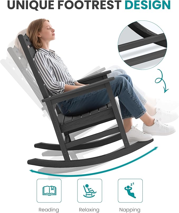 SERWALL Outdoor Rocking Chair Set of 4, Oversized HDPE Patio Rocking Chair