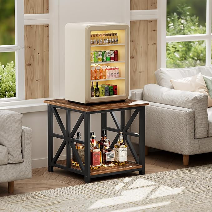 GreenForest End Table with 2-Tier Storage Shelf, 19.7 inch Side Table