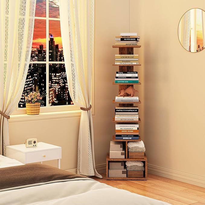 TUTOTAK Narrow Bookshelf, Vertical 8-Tier Bookcase, Spine Book Shelf