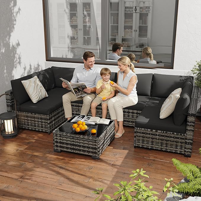KIGOTY 7-Piece Patio Furniture Set, All-Weather PE Rattan Outdoor Sectional Sofa