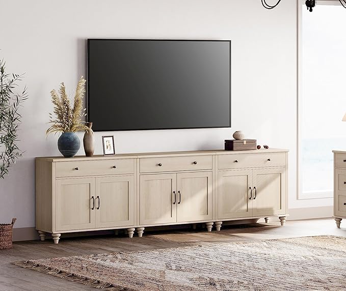 WAMPAT Farmhouse TV Stand for 100 Inch TV, 3-in-1 TV Console Table for