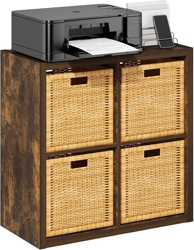 Furinno Cubicle Book Shelf, 4-Cube Bookshelf, Extra Thick Frame Reversible
