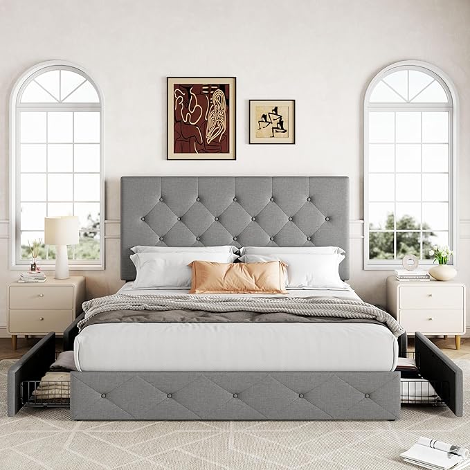 Allewie Upholstered Queen Size Platform Bed Frame
